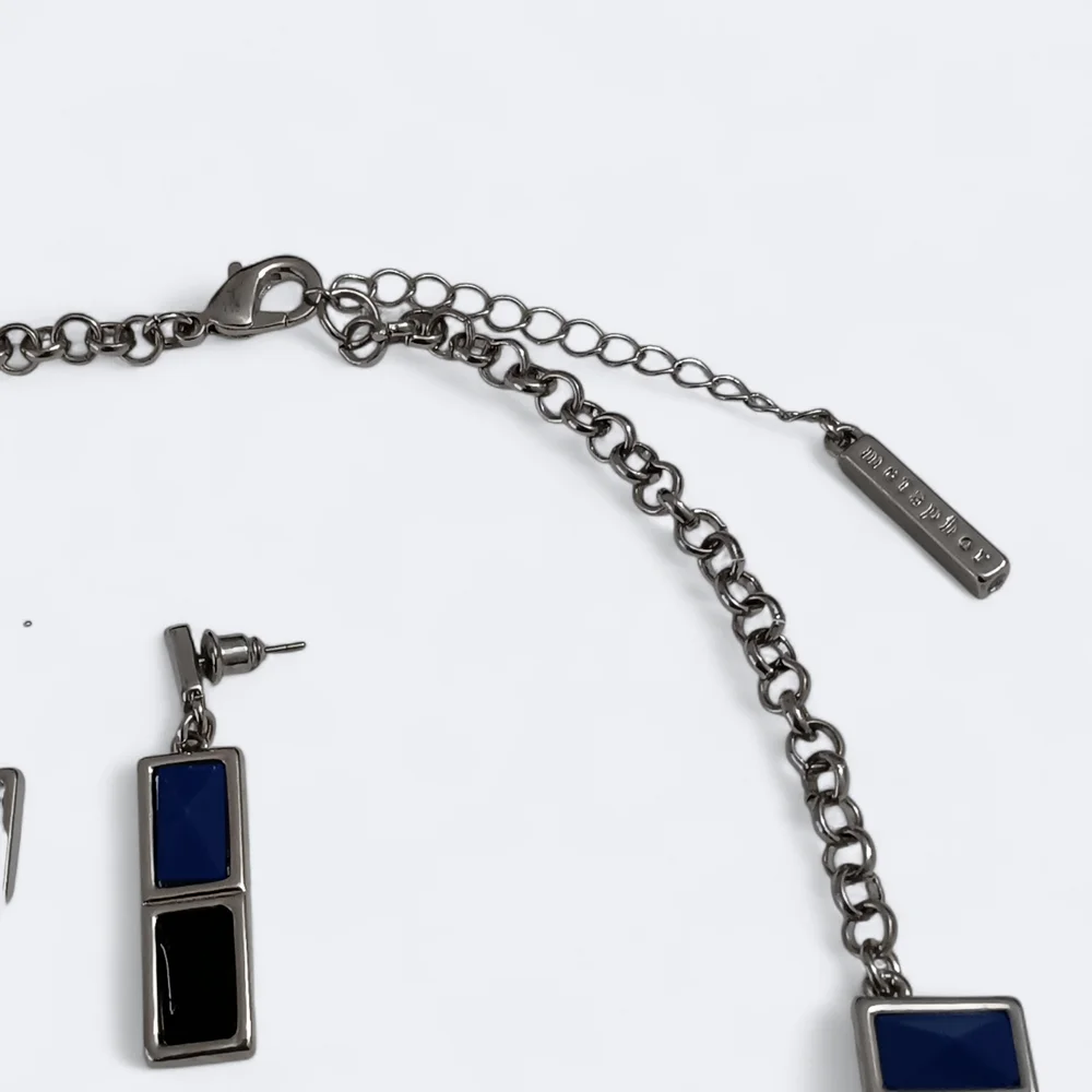 🌟3/$15 Metaphor Blue and Silver Rectangle Statement Necklace and Earring Set